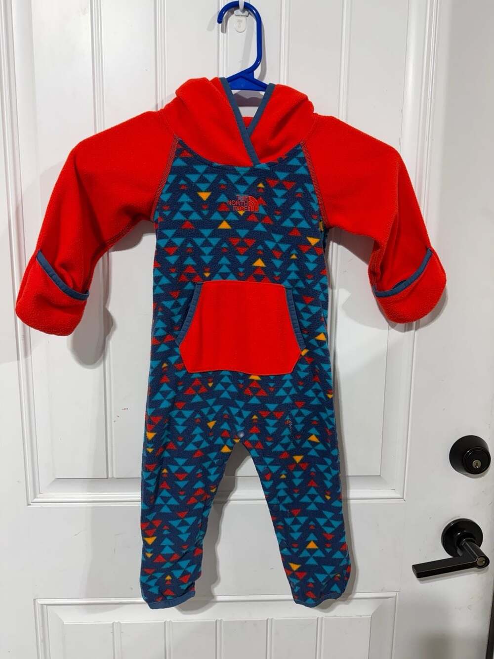 The North Face Glacier One Piece Size 6-12M Red Blue Fleece Bunting